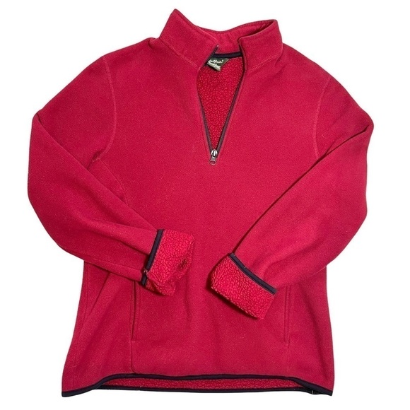 Eddie Bauer 2000’S Red 1/2 Zip Fleece Pullover Cozy Sweatshirt Size Small - Picture 11 of 16